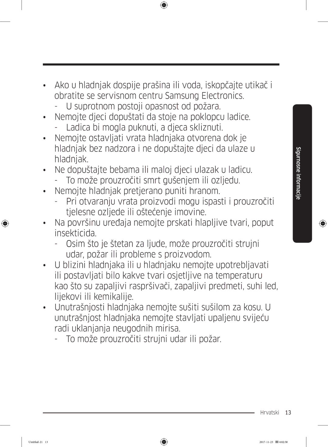 Samsung BRB260131WW/EF, BRB260130WW/EF, BRB260034WW/EF, BRB260030WW/EF, BRB260176WW/EF manual Hrvatski  